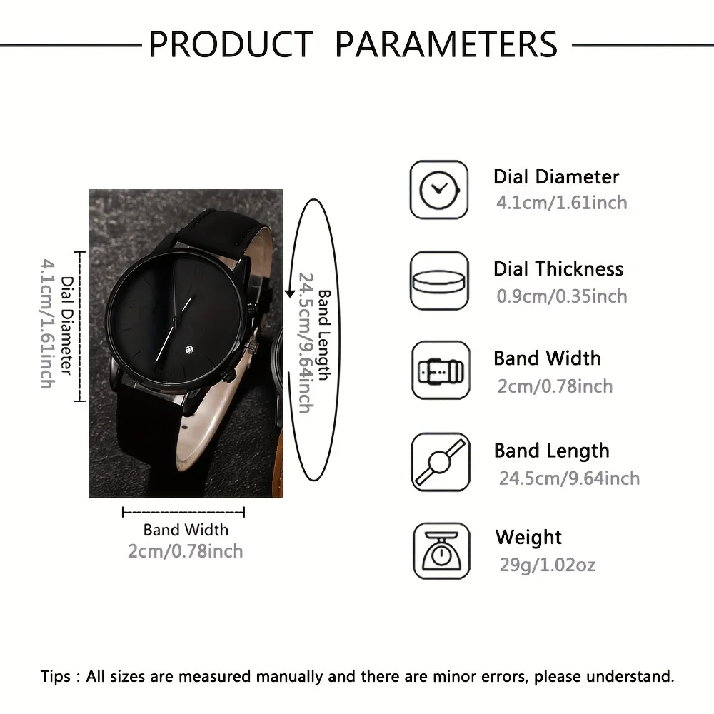 طقم ساعات كوارتز بحزام جلدي فاخر مكون من قطعتين وق...