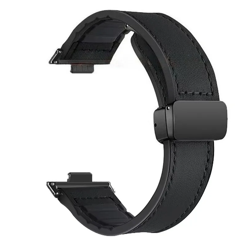 Premium Leather and Silicone Strap with Breathable Design and Magnetic Buckle