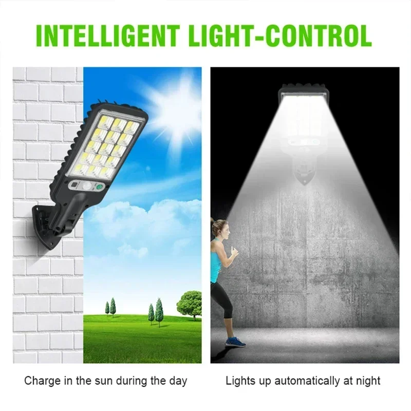 Solar-Powered Outdoor Street Light with Motion Sensor and Remote Control - Adjustable Dusk-to-Dawn Flood Lighting, 6500K