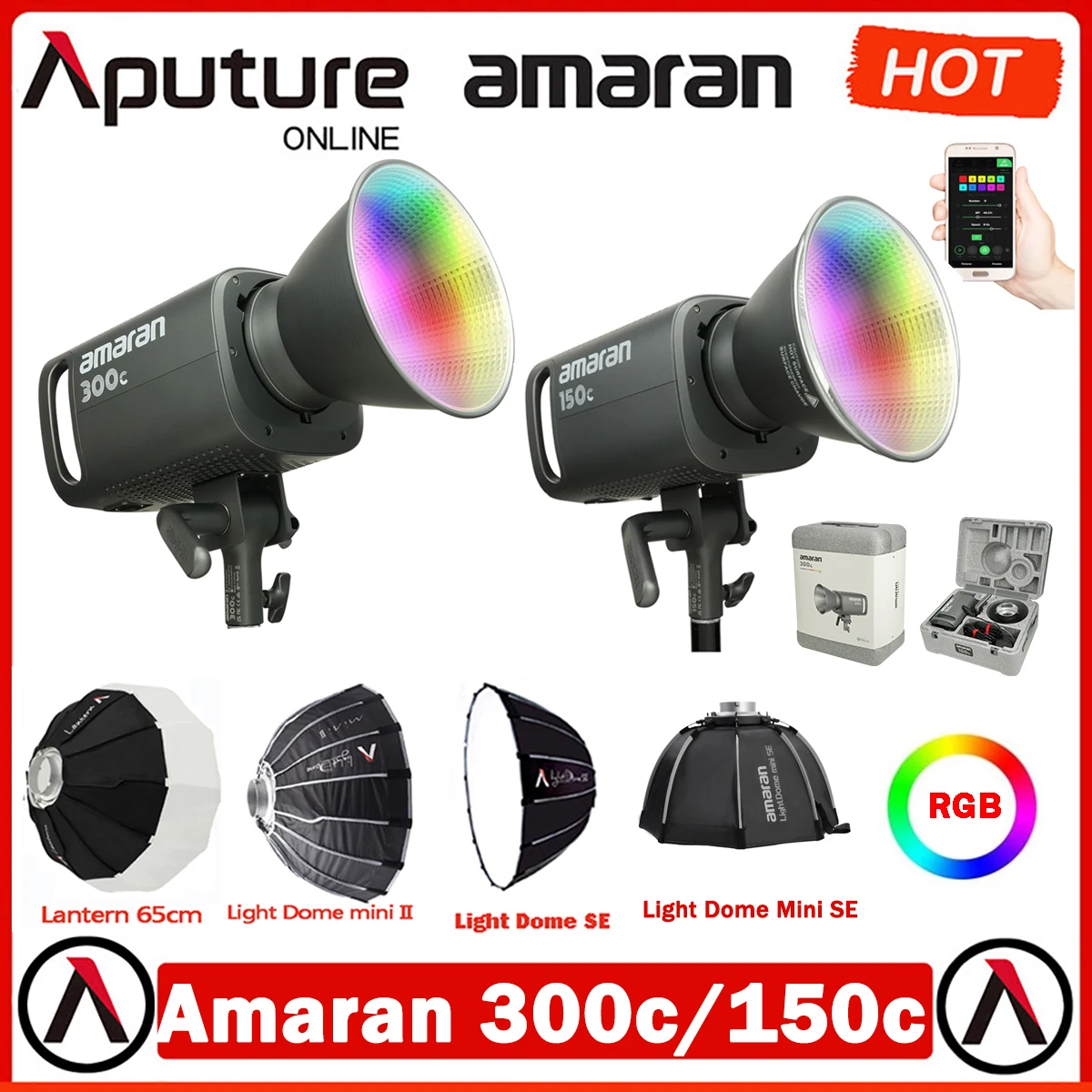 

Aputure Amaran 300c 150c RGB Full-Color 2500K-7500K Studio LED Video light Bowens Mounts Sidus Link App Control for Photography