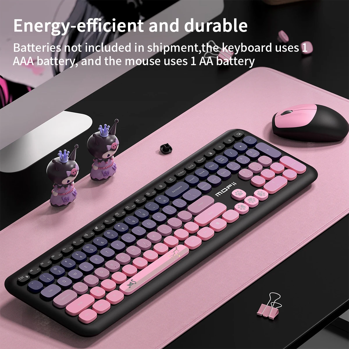 Combinação de teclado e mouse sem fio MOFii, conjunto de tamanho completo ergonômico silencioso 2.4G com bateria de longa duração para PC laptop escritório