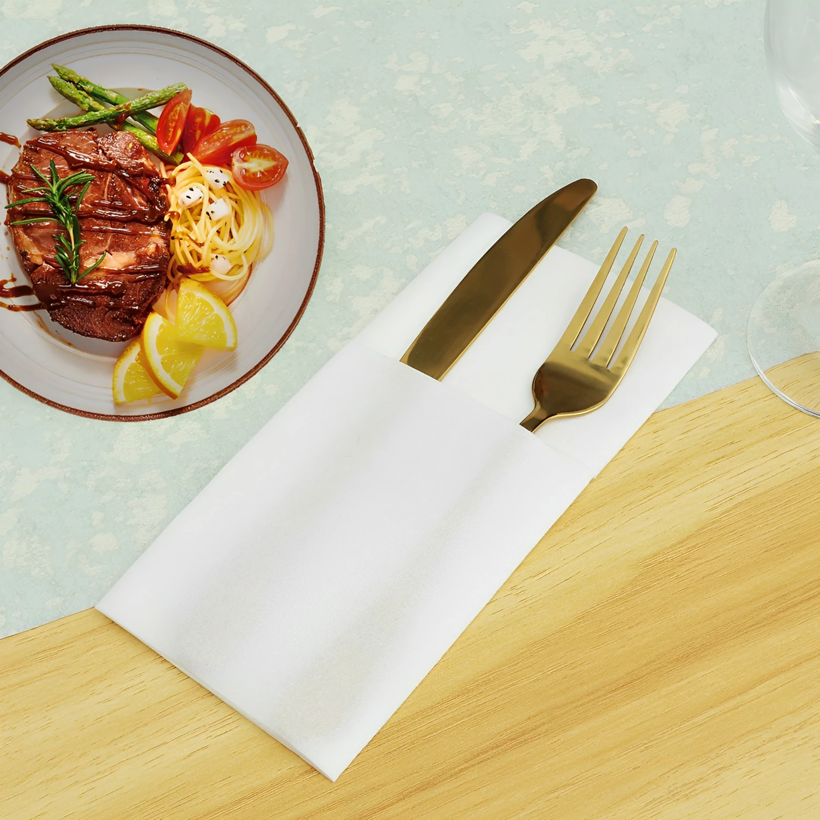 Table Dinner Napkins White Dinner Napkins with Built-in Flatware Cloth Hand Towels Paper Prefolded 50/100/150Pcs