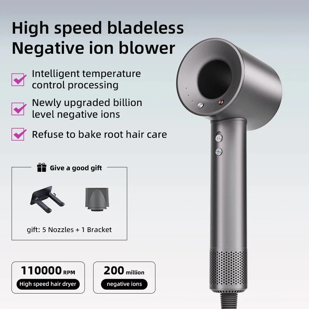 High-power Leafless Hair Dryer 110,000 Rpm Professional 200 Million Negative Ion Hair Care Quick-drying Household Hair Dryer