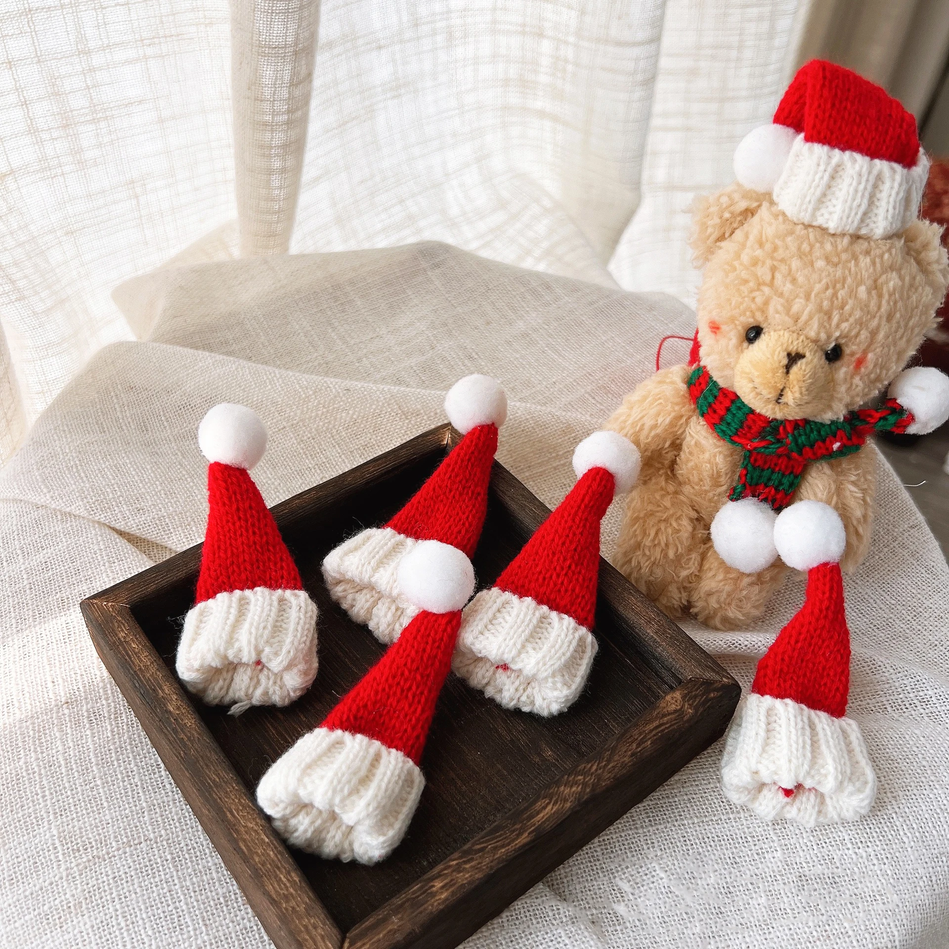 Mini Santa Hat  Scarf Set - 2024 Christmas Costume for Cats Rabbits Dolls DIY Party Decoration