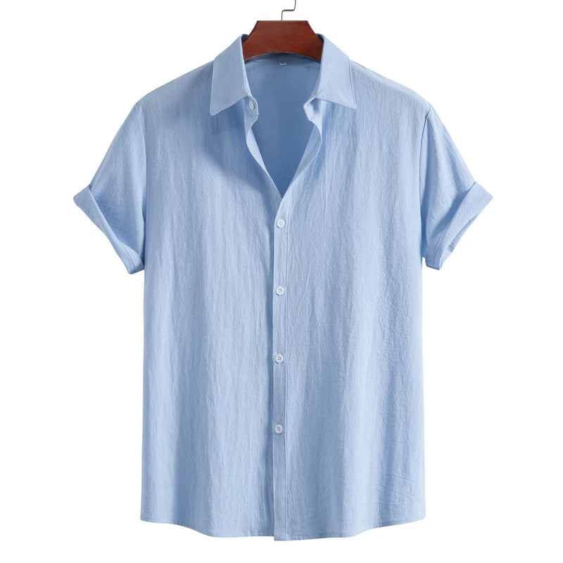 New men's short-sleeved lapel shirt summer fashion solid color outdoor youth pure cotton top versatile casual comfortable