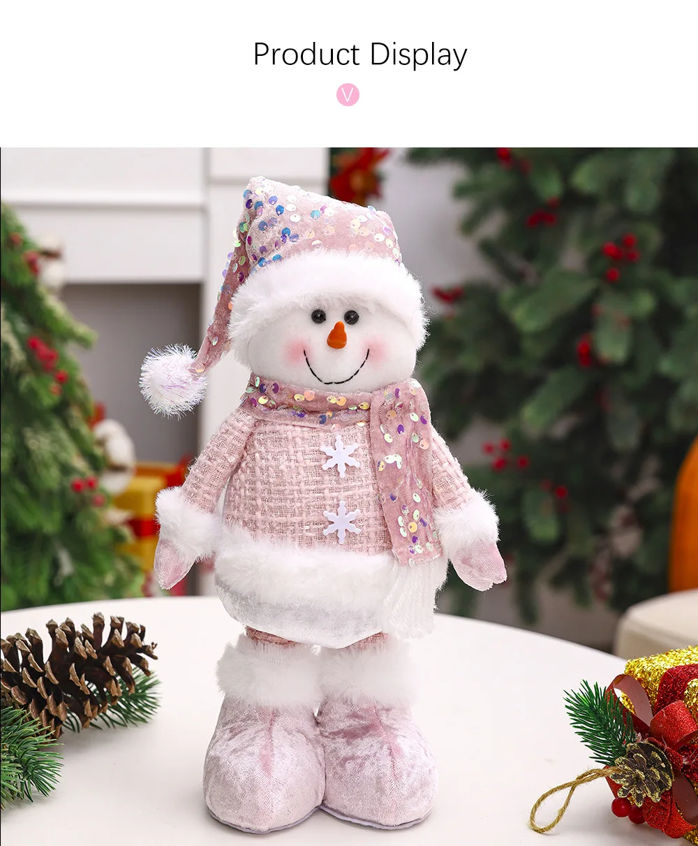Description Picture 5 of itemNew Santa Claus Snowman Elk Pink Sequin Telescopic Doll Merry Christmas Decorations Window Props Matching Supplies Ornaments