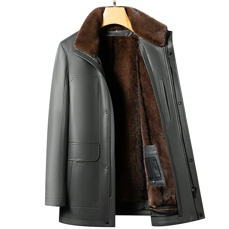 Men Leather Jacket Natural Leather Pie Overcomes Winter Mink Fur Collar + Detachable Inner Liner High-end Windproof And Warm