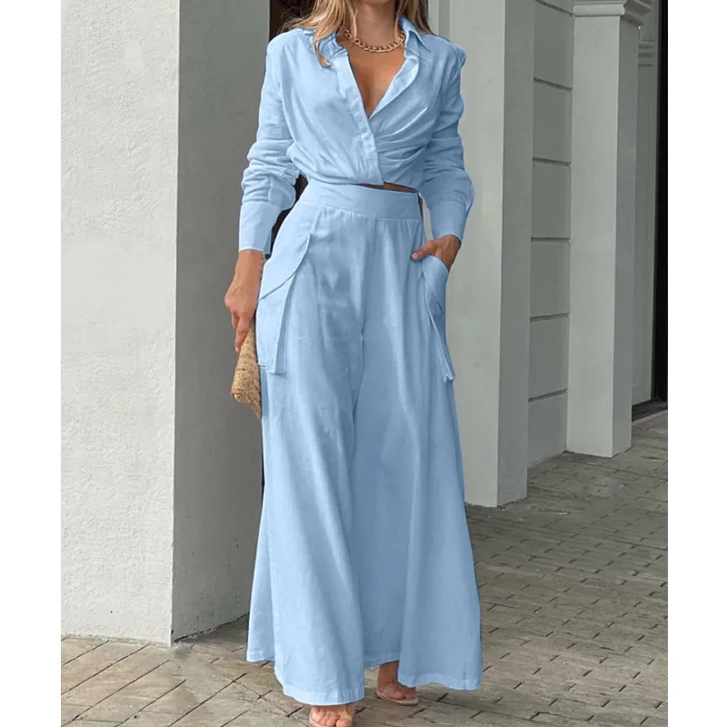 Two Piece Set Women Vintage Boho Print Shirt Commuter Wide Leg Pants Summer Casual Loose Suits Work Streetwear Y2k 2022 Outfits