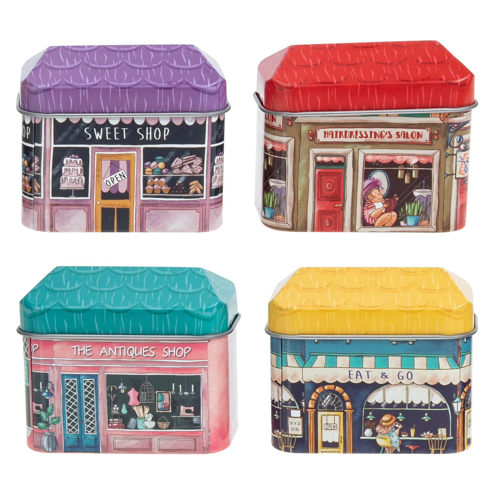 

4 Pcs House Tin Box Dried Fruit Boxes Tea Pot Design Tinplate Household Cartoon Storage