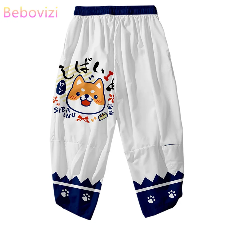 Fashion Men Cute Dog Shiba Inu Print Harem Pants Loose Traditional Asian Haori Trousers Japanese Streetwear Kimono Pants japanese kimono,japanese kimono cardigan,japanese kimono shirt