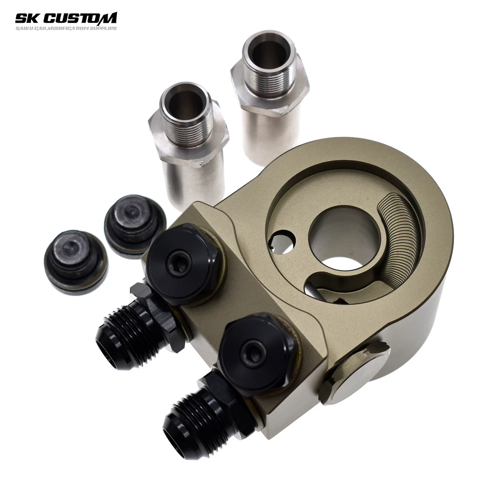 Oil Cooler Kit Aluminum Radiator Oil Filter Adapter SK Engine Radiator Adapter Oil Cooler Filter Sandwich Plate Thermostat Adaptor GT86 BRZ AN8 AN10 Aluminum Alloy CNC