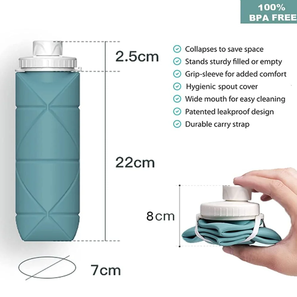 20oz 600ml Reusable BPA Free Collapsible Silicone Foldable Travel Water Bottle