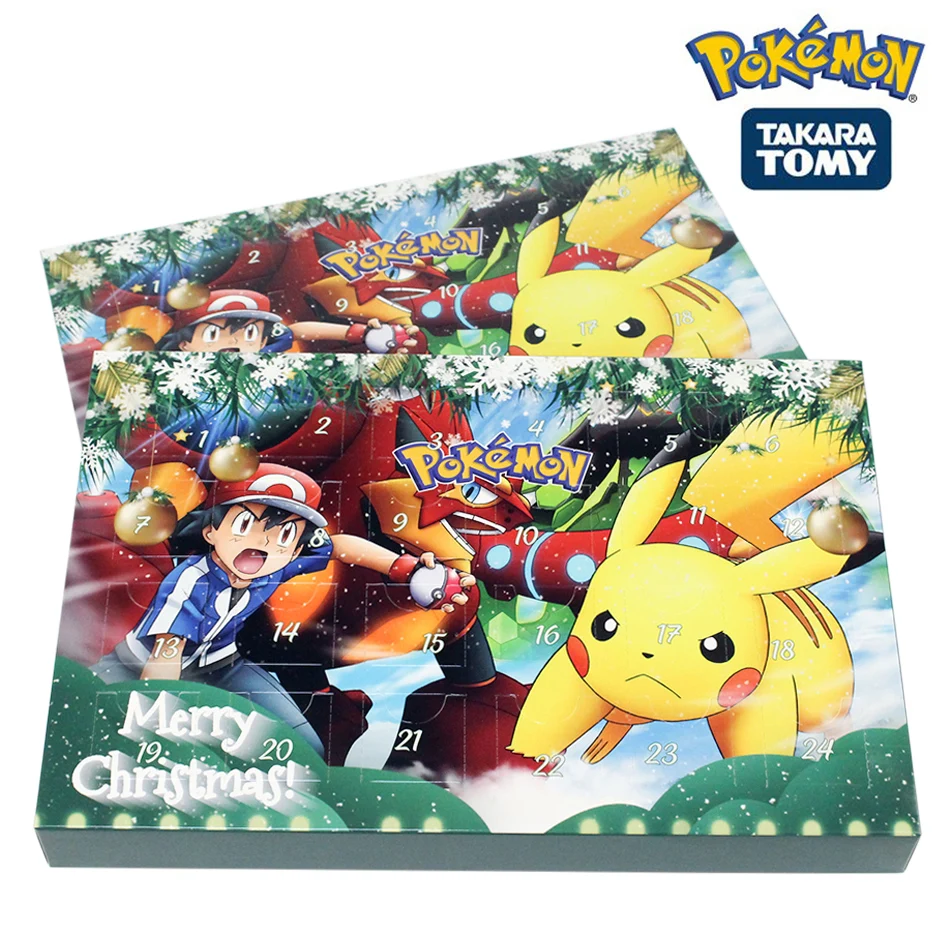 Pokemon Green Theme Christmas Avvento Calendar Box Pikachu Anime Figure Cartoon Model Collezioni Kid Toy Compleanno Regalo Di Halloween