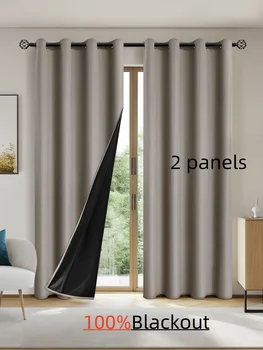 2pcs Solid 100% Blackout Curtains - Curtains for Bedroom and Living Room - UV Protection, Easy Sliding, and Stylish Design 1