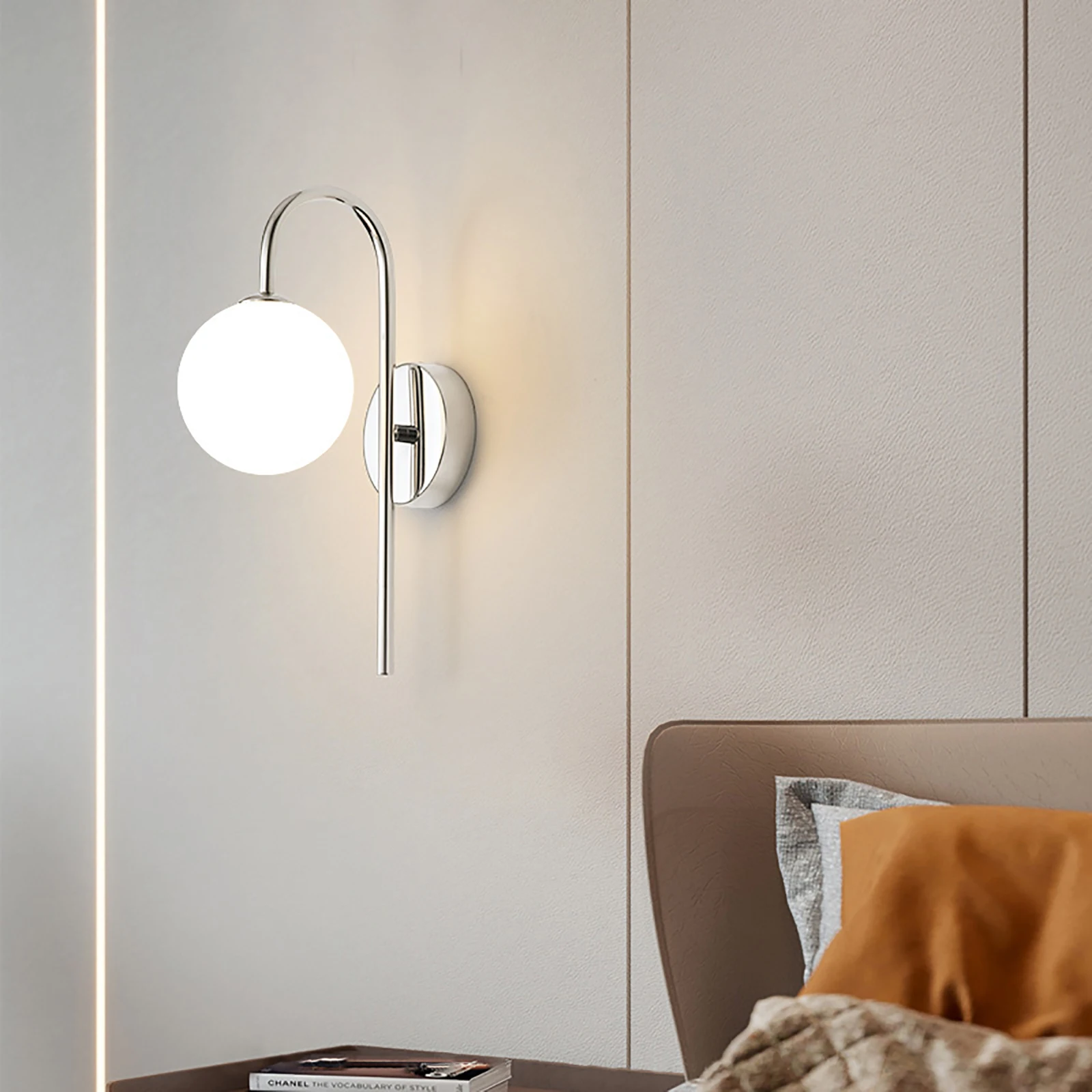 Chrome Wall Sconces, Modern LED Wall Lamp w/Glass Ball, 3000K Warm White Light for Living Rm, Bedrm, Bath Vanity (No Switch)