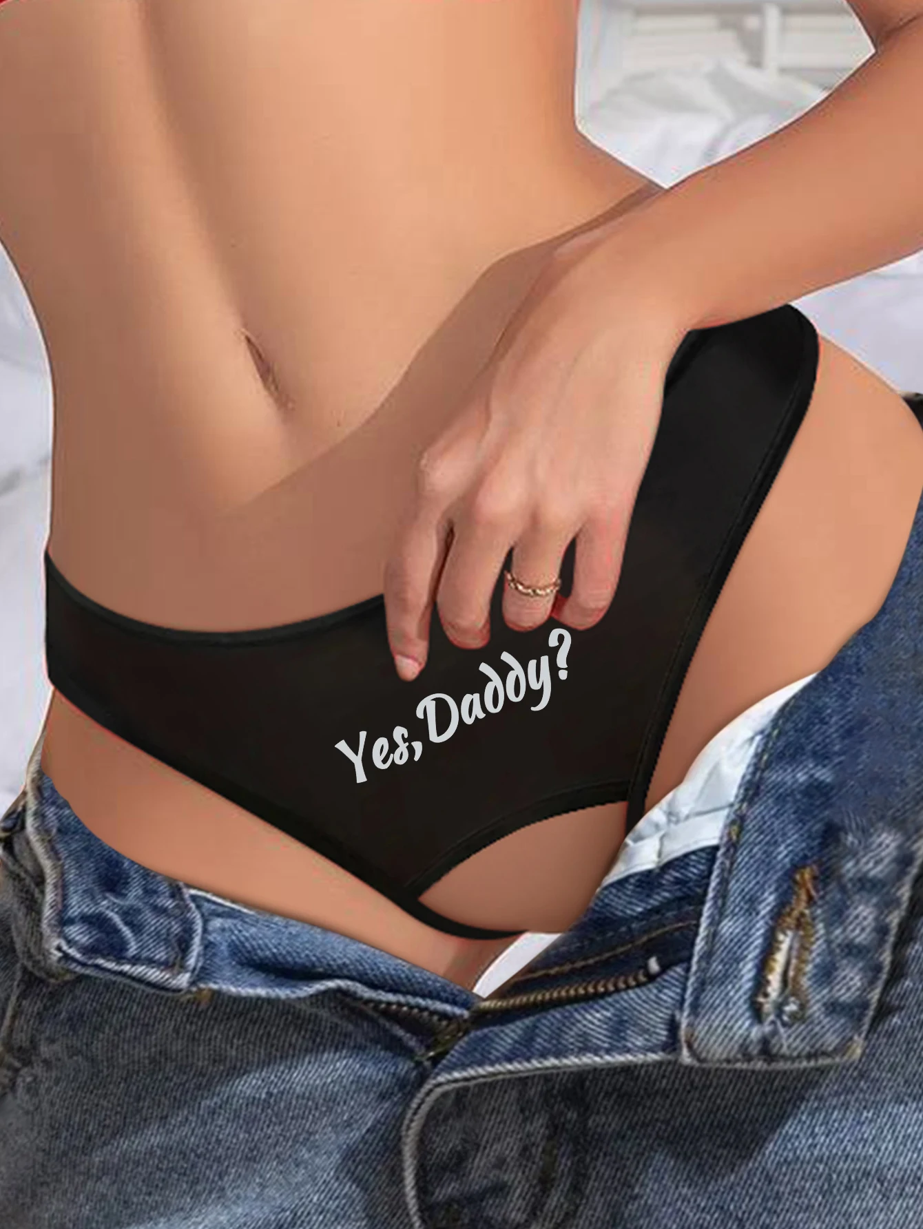 Women Panties Crotch Opening Thong with Yes Daddy Prints Briefs Sexy Intimates Lingerie for Female Couple S M L XL women panties female underwear cotton panties womens underwear