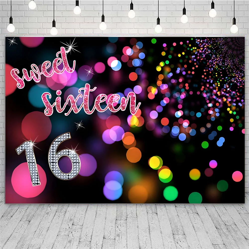 Purple Balloon Present Sweet 16 Background for Photography Sixteen Birthday Party Backdrop Decor Props Banner Poster