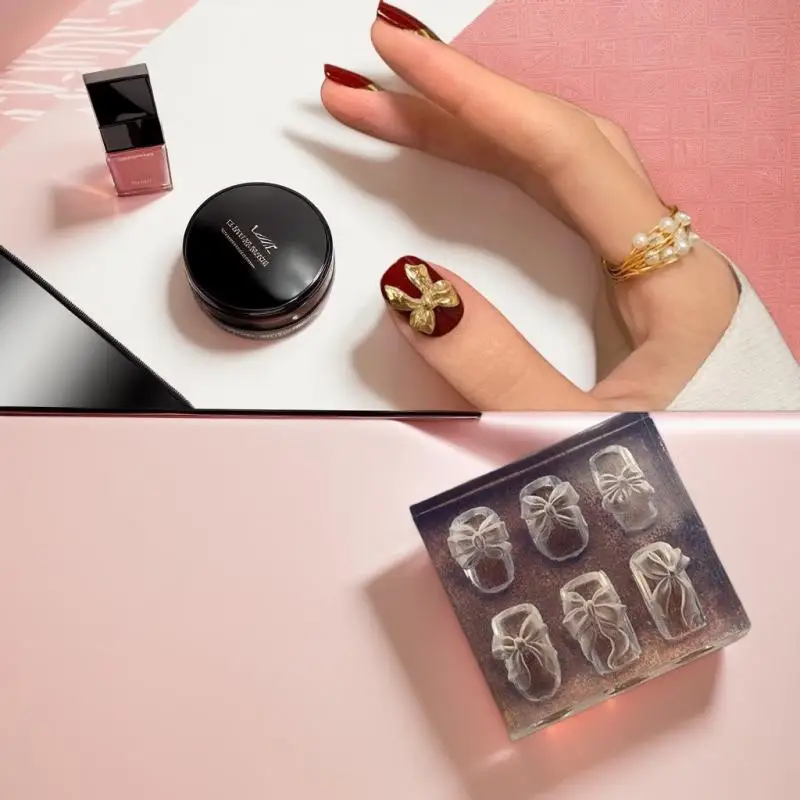 새로운 스윗 보우낫 3D 실리콘 네일 몰드 하트 네일 템플릿 DIY 네일 아트 데코레이션 스탬핑 플레이트 매니큐어 디자인 도구