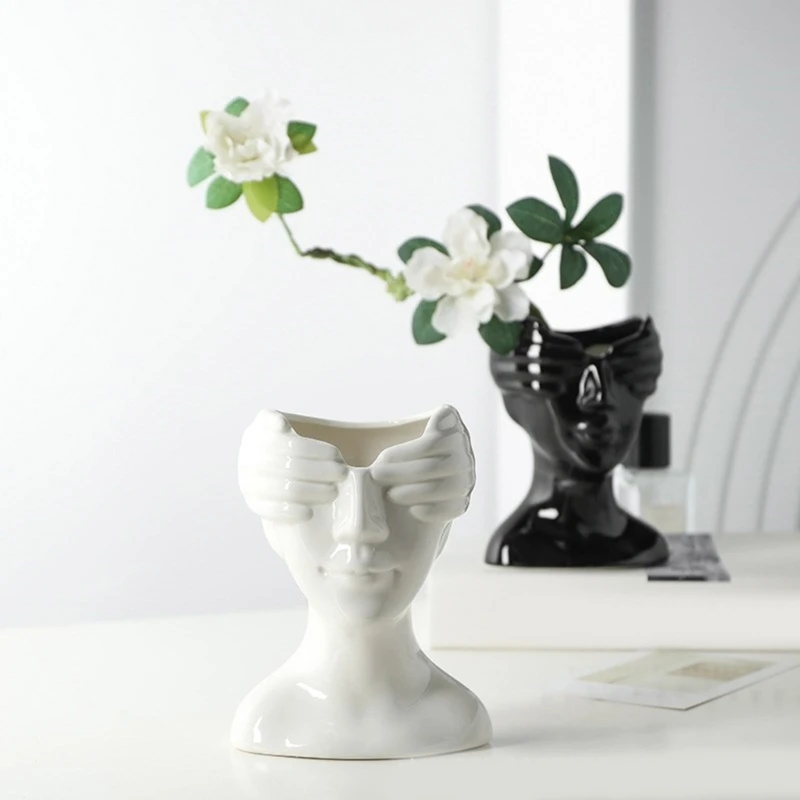 Eye Covering Girl Vase Molds Unique Flowerpots Silicone Mould for Making Planter Flower Arrangement Resin Molds Decors