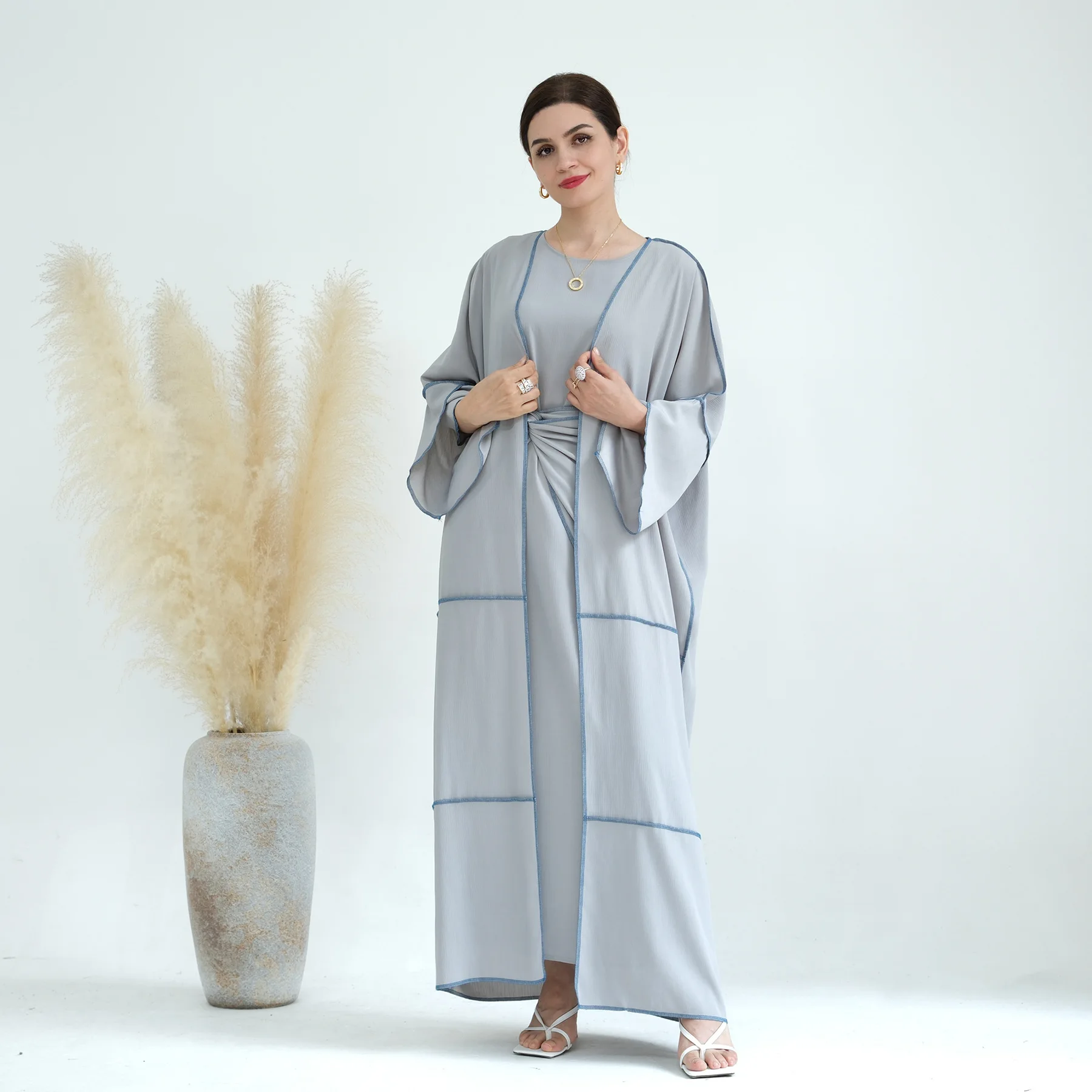 3 Piece Open Abaya Set Turkey Kimono Abayas for Women Dubai Matching Outfit Muslim Sets Hijab Dress Modest Islam Clothing Kaftan