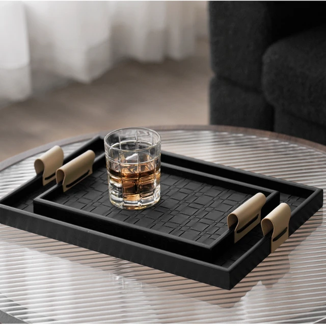 Free whiskey glass  solid wood storage tray (leather version) 2