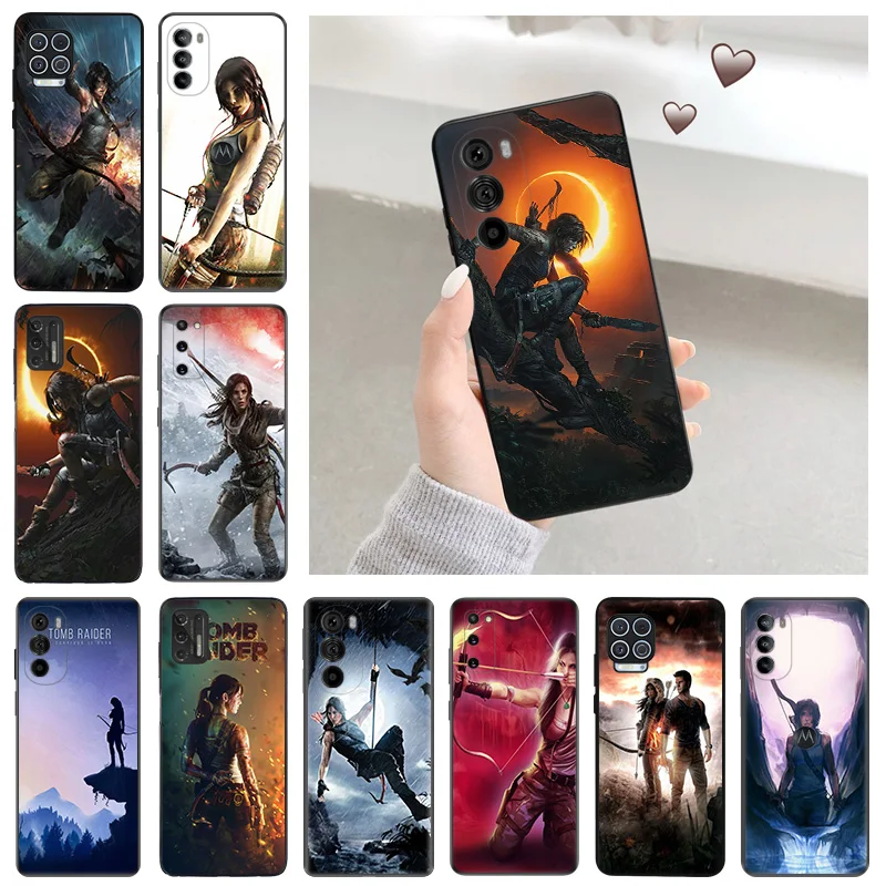 Fundas De Teléfono Negras De Silicona Para Motorola Moto G73 G53 G Stylus 5G Edge 30 20 One G9 G82 G72 G52 G32 G22 G200 Tomb Raider Cover