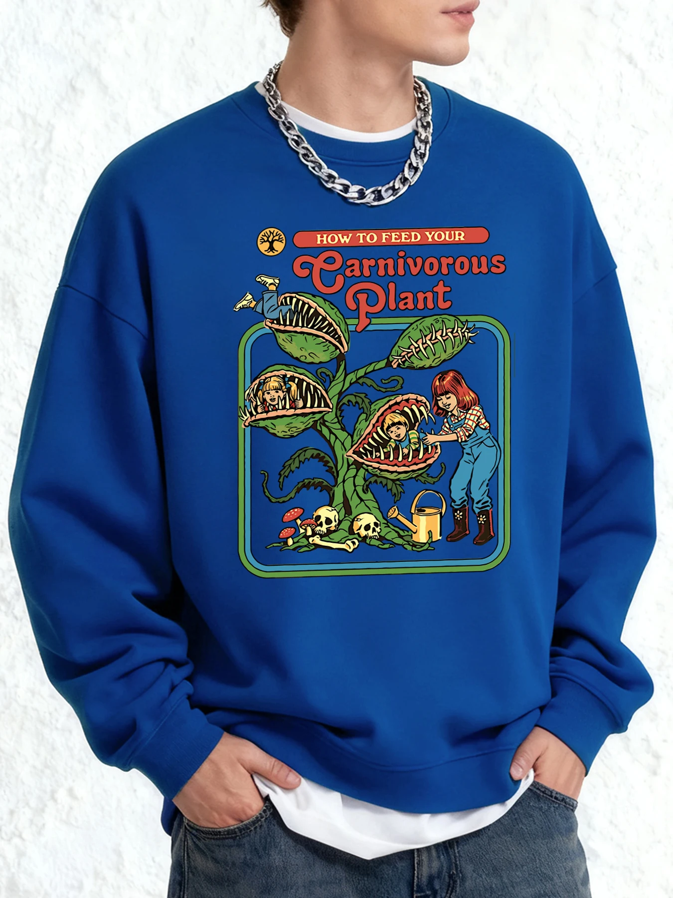 Earnivorous Plant Pattern Neues Sweatshirt für Herren, Rundhalsausschnitt, All-Match-Kleidung, Übergröße, Winterpullover, Unisex, weich, langärmelig – Detail 11