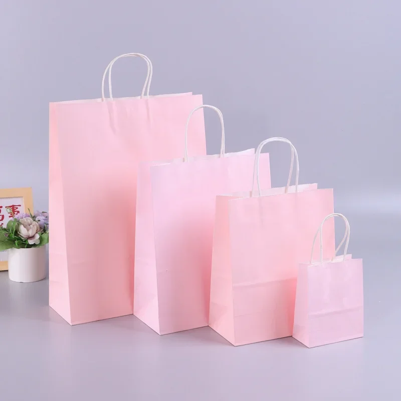thumbnail image 1 of Bolsas de regalo de papel Kraft con asas, 10/20/30/50 unidades, para compras, manualidades, color marrón y blanco, para fiestas, suministros navideños, 1 of 5