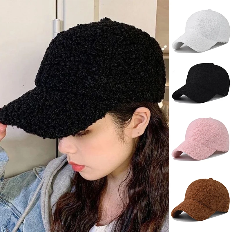 Ladies Autumn and Winter New Lamb Fur Caps Thicken Warm Solid Baseball Cap Outdoor Street Fashion Wild Peaked Hat gorras hombre