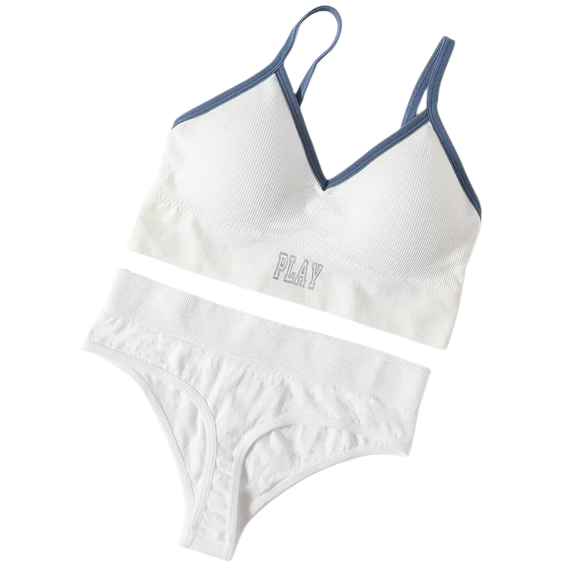 Women Lingerie Set Seamless Sports Bra Sexy High Waist Thongs Panties Wire Free Comfy Ribbed Underwear