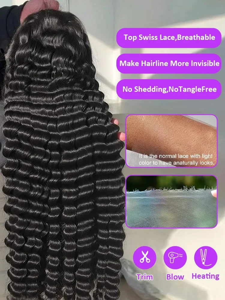 250 Density 40 42 Inch Human Hair Loose Deep Wave 13x6 Lace Front Wigs Water Wave Curly HD 13x4 Lace Frontal Wig Brazilian Black 6