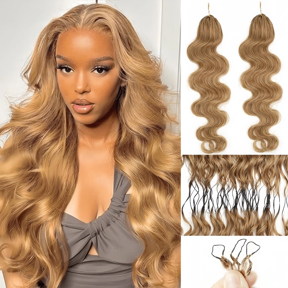 12A Body Wave Knotless Pre-Separated Crochet Hair Extensions Human Hair #27 Honey Blonde Highlight Lightweight Bulk Human Hair 1