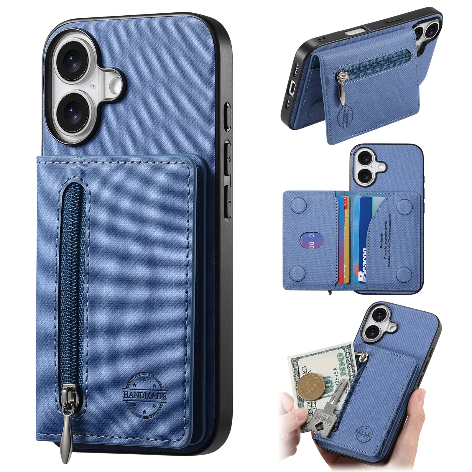Canvas RFID Blocking Card Holder Wallet with Zipper Pocket and Dual Card Slots