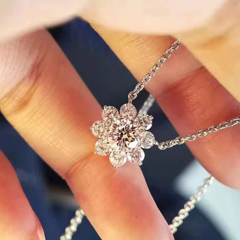 Anziw Sunflower Pendant Necklace for Women Girl 925 Sterling Silver 0.6ct Shiny Round Cut Created Gemstone Jewelry Birthday Gift 2