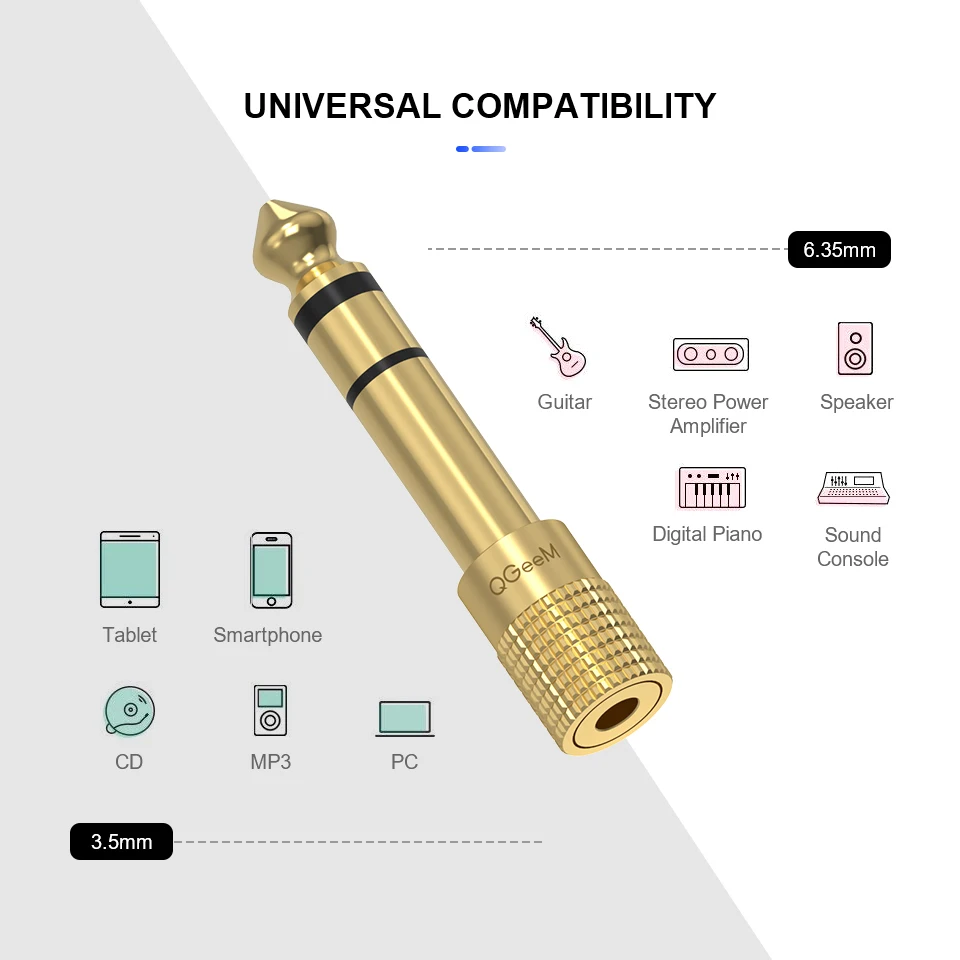 6.5 6.35mm Male Plug to 3.5mm Female Connector Headphone Amplifier Audio Adapter Microphone AUX 6.3 3.5mm Converter QGeeM Jack