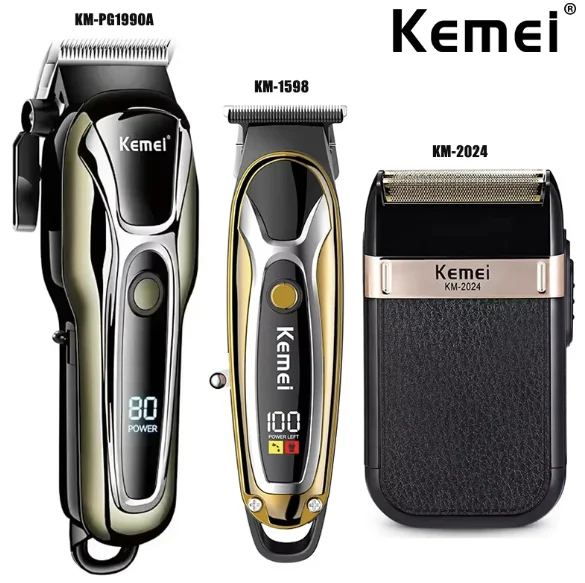 Kemei 남성용 전기 면도기 KM-PG1990A KM-1598 KM-2024 전문 무선 헤어클리퍼 전기 헤어 클리퍼 LCD 헤어 ..