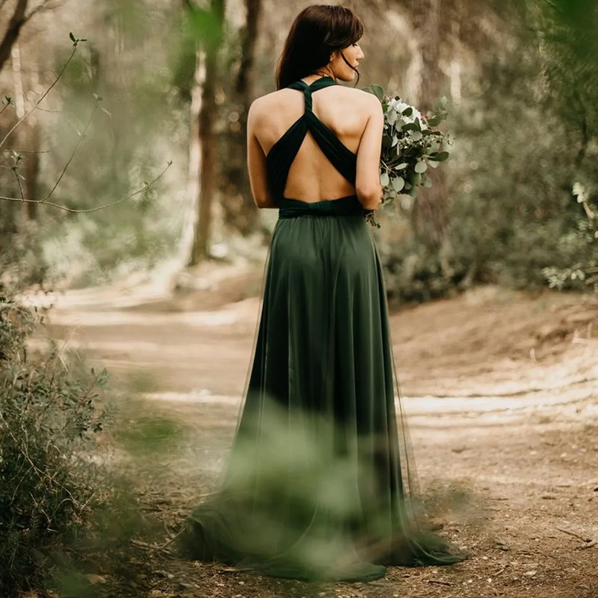 Sexy Deep V Neck Convertible Wedding Bridesmaid Dress Custom Made A Line Backless Real Photos Tulle Maid of Honor Evening Gowns