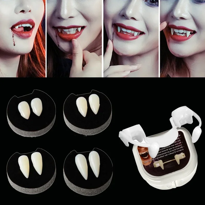 COOLJOY 3 Pairs Vampire Teeth Fangs with Adhesive Halloween Party Cosplay  Props Horror Party Favors