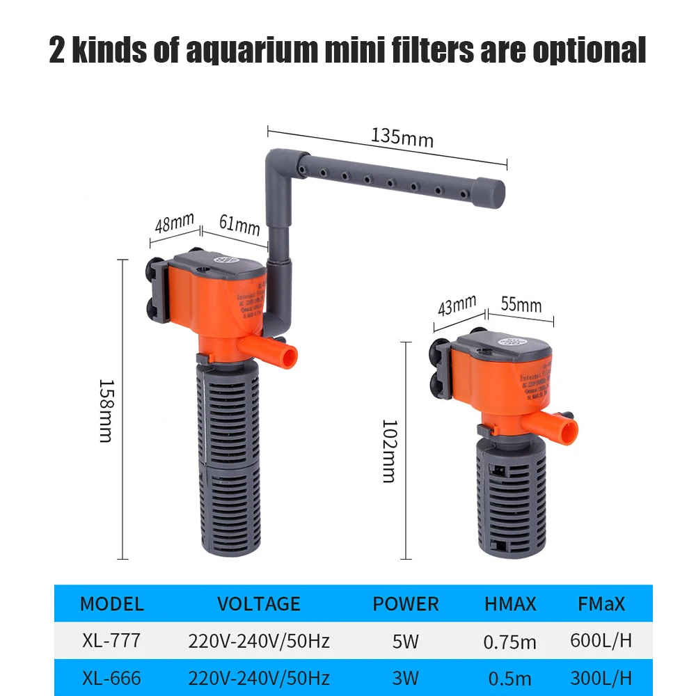 Aquarium Air Pump Water Pump Fish Tank Oxygen Pump Aquarium Water Pump Fish Tank Pump 3 in 1 Fish Tank Filter Aquarium Submersible Water Pump AC220-240V Mini Filter Oxygen Air Pump for Small Aquarium Fish Tank