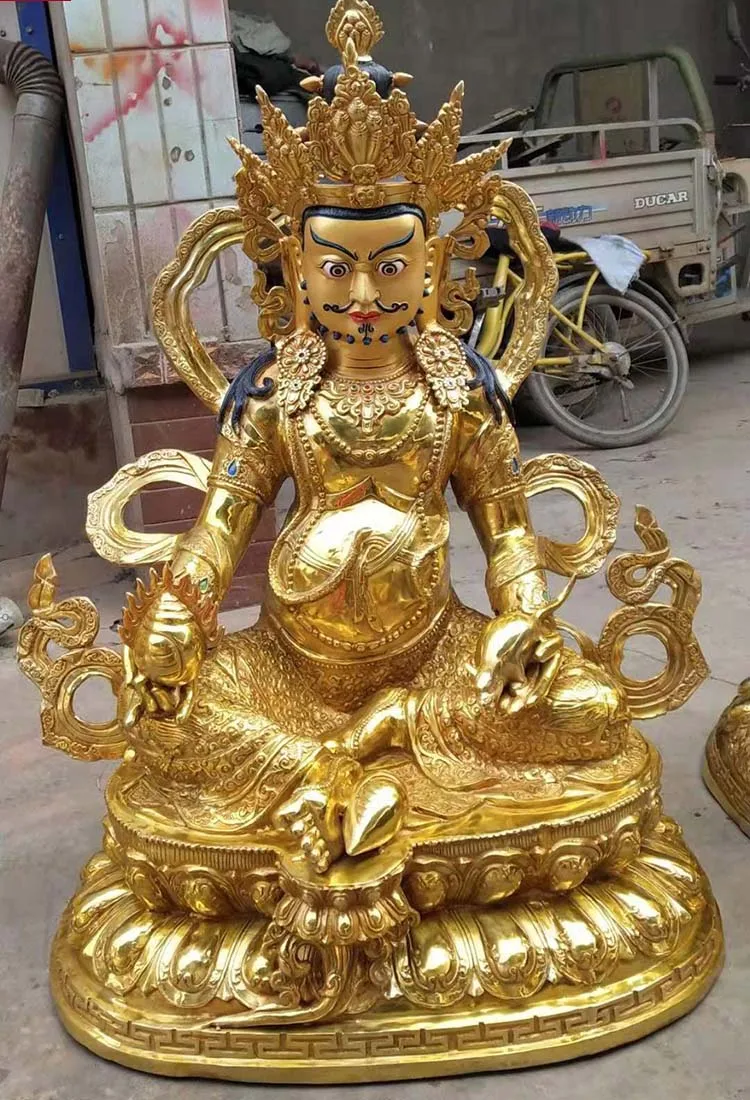 

65cm XL HUGE HOME Lobby Temple GOOD Buddha Protection Gold-plated Lotus Yellow Jambhala fortune god Buddha brass statue
