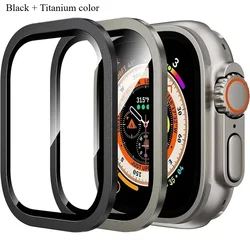 Premium Tempered Glass Screen Protector with Metal Bumper for Apple Watch Ultra 49mm - 2 Pack, Anti - Scratch, HD Clarity (2PCS Titanium B)