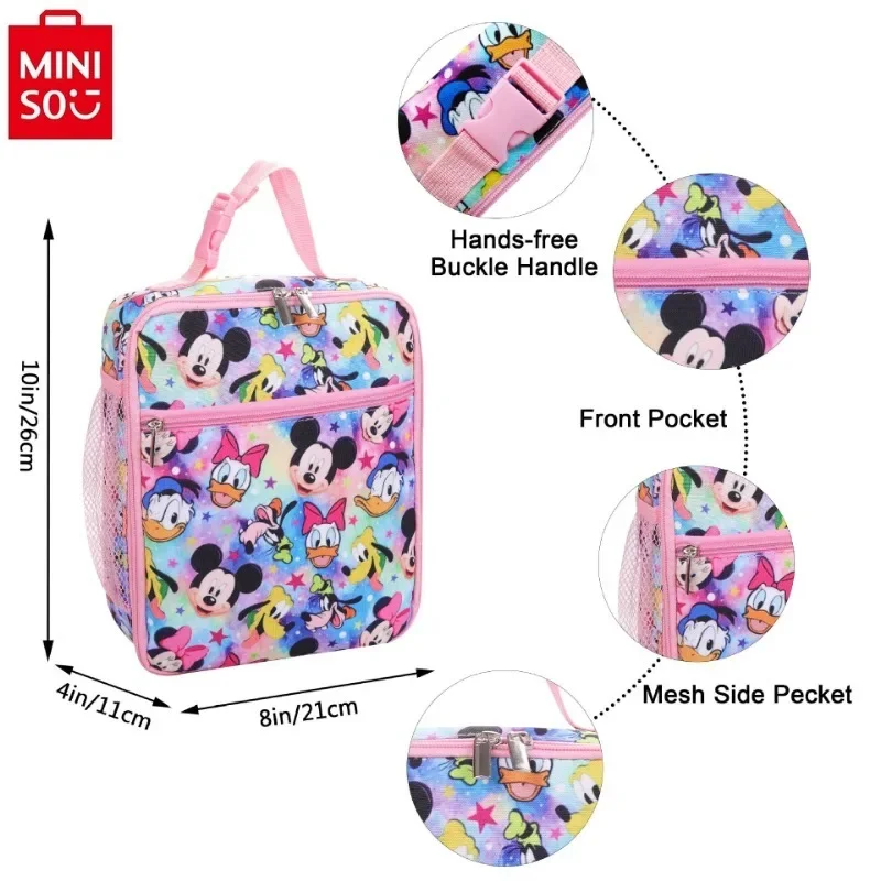 MINISO Disney Mickey Cartoon Print Large Capacity Backpack for Students High Quality Multi functional Three Piece Backpack