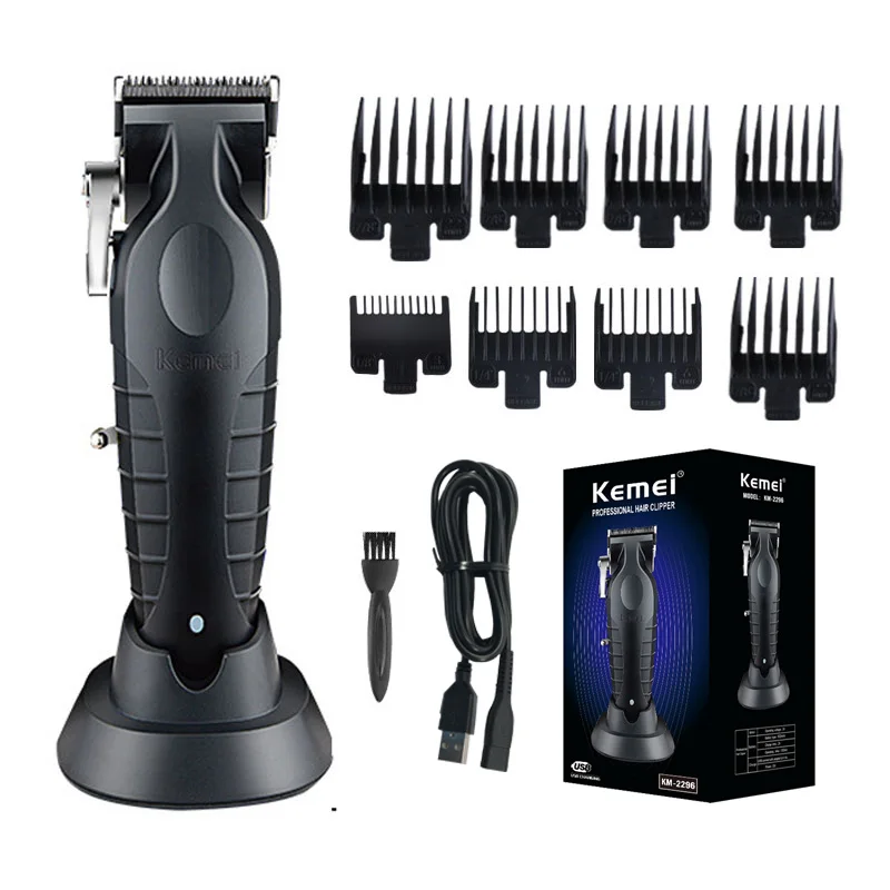 KM2296 Kemei 원래 전문 충전식 헤어 트리머 조정 가능한 헤어 클리퍼 USB 조각 이발사 살롱