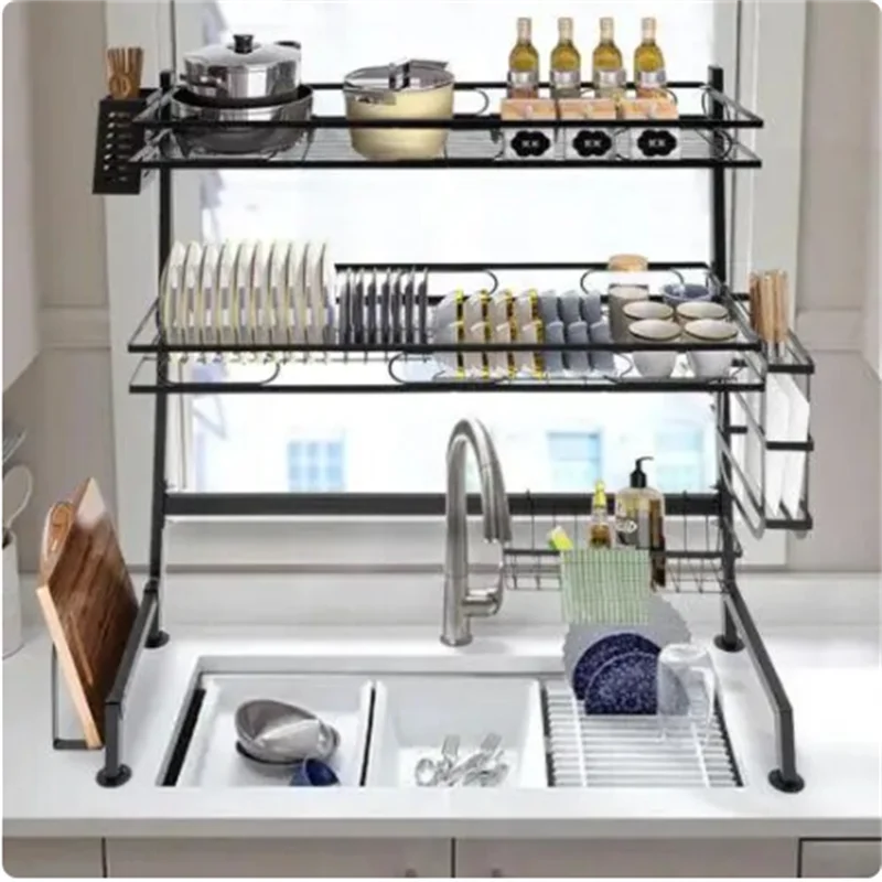 

2-Tier Over Kitchen Cup Organizer NEW Bowl Baking Chopstick Fruits Installation Dish Drying Rack Cutlery Drainer