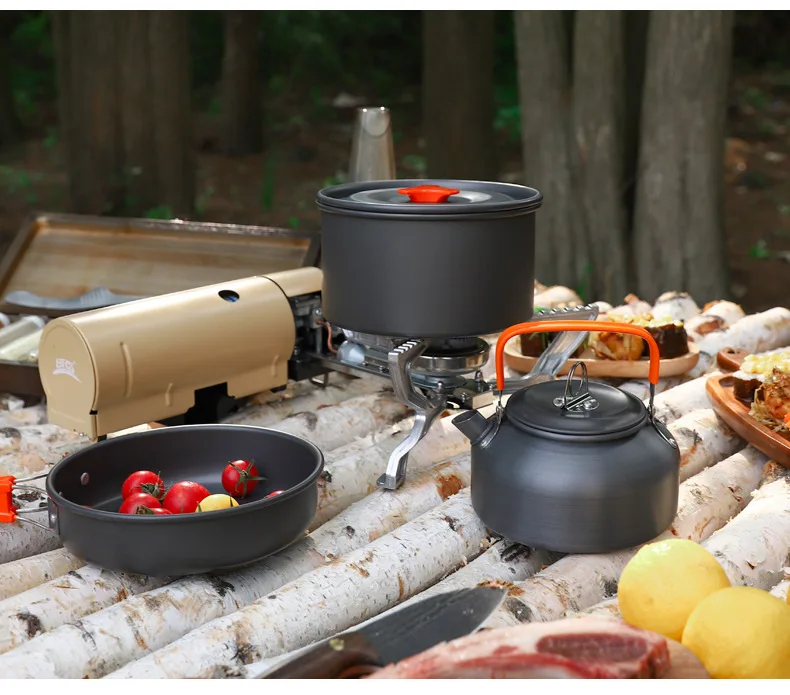 Camping Cookware Kit Outdoor Aluminum Lightweight Equipment Camping Cooking Kit For Traveling Trekking Hiking Supplies