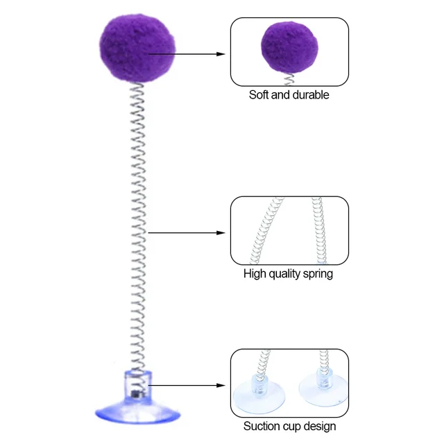 Random Color Cat Feather Spring Ball Toy with Suction Cup Interactive Cat Teaser Wand Cat Toy Cat Scratcher Toy Cat Supplies 5