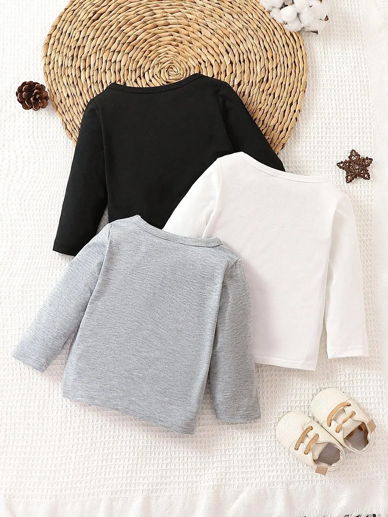 3-piece Autumn/Winter Baby Girls Boys Jumper Set Warm Soft and Comfortable Base T-shirt Casual Solid Color Long Sleeve