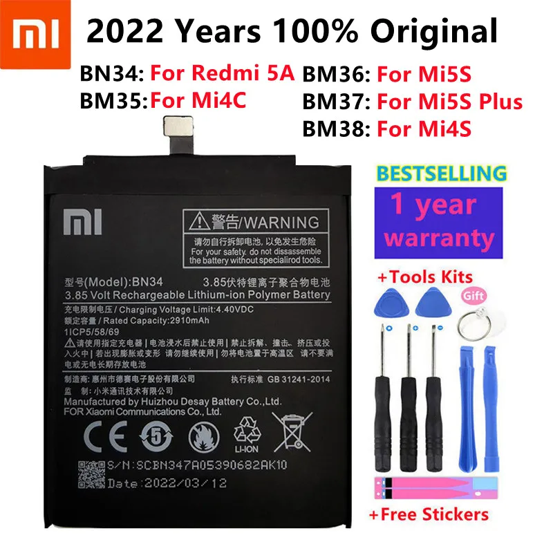 

BM35 BM36 BM37 BM38 BN34 Battery For Xiaomi Redmi 5A 5.0" Mi 4C 5C 4S 5S Plus Mi4C Mi5S Mi5C Replacement Lithium Polymer Bateria