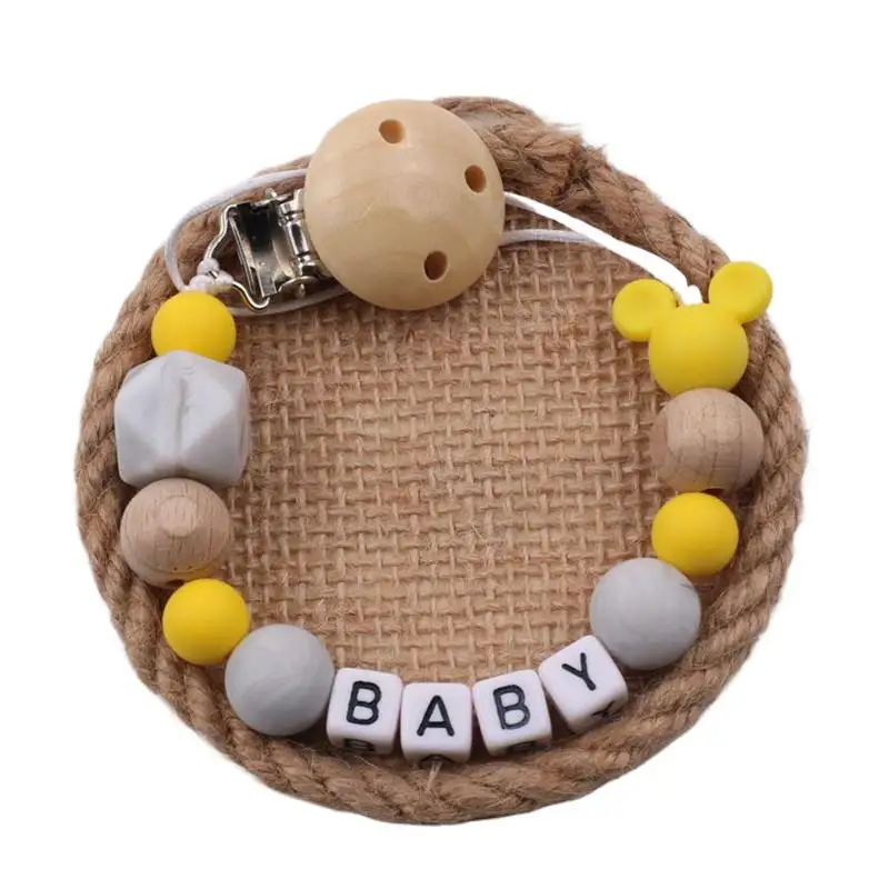 Baby Pacifier Clips Personalized Name Cartoon Dummy Nipples Holder Clip Chain Teething Toys Infant Feeding Accessories BPA Free