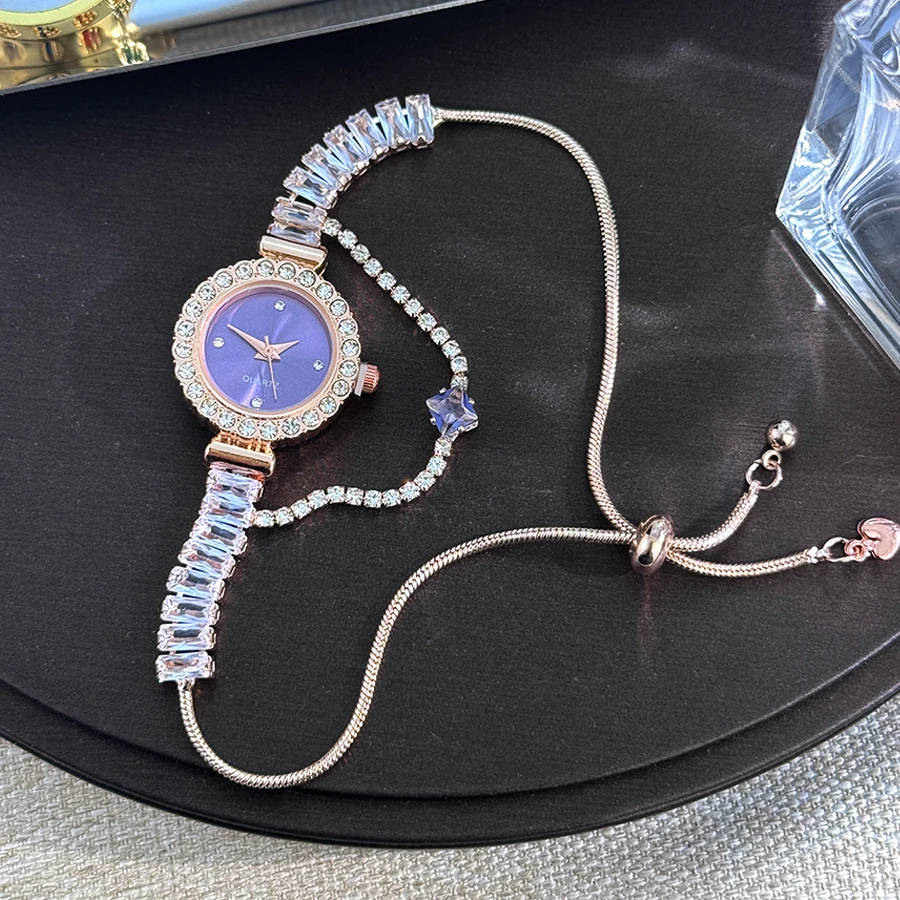 New luxury fashion diamond-encrusted women's watch temperament female students pull bracelet watch zircon pendant quartz watch 4